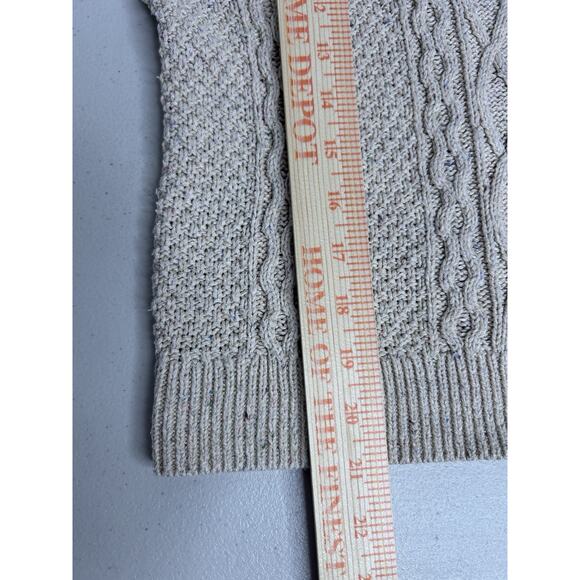 J Crew Donegal Knit Crew Sweater Sz S Tan Cable Knit Fisherman Boxy Fit Flecked - Picture 7 of 7